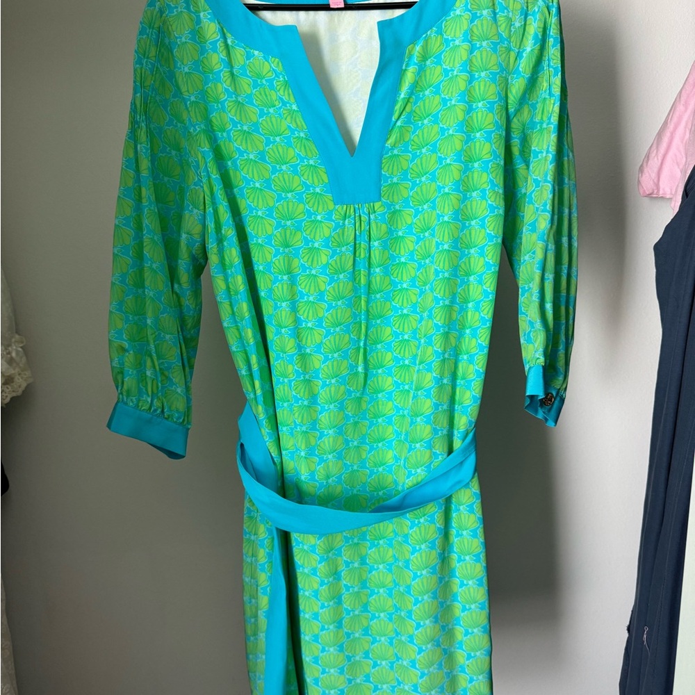 Lilly Pulitzer Vibrant Green and Blue seashell Patterned Dress